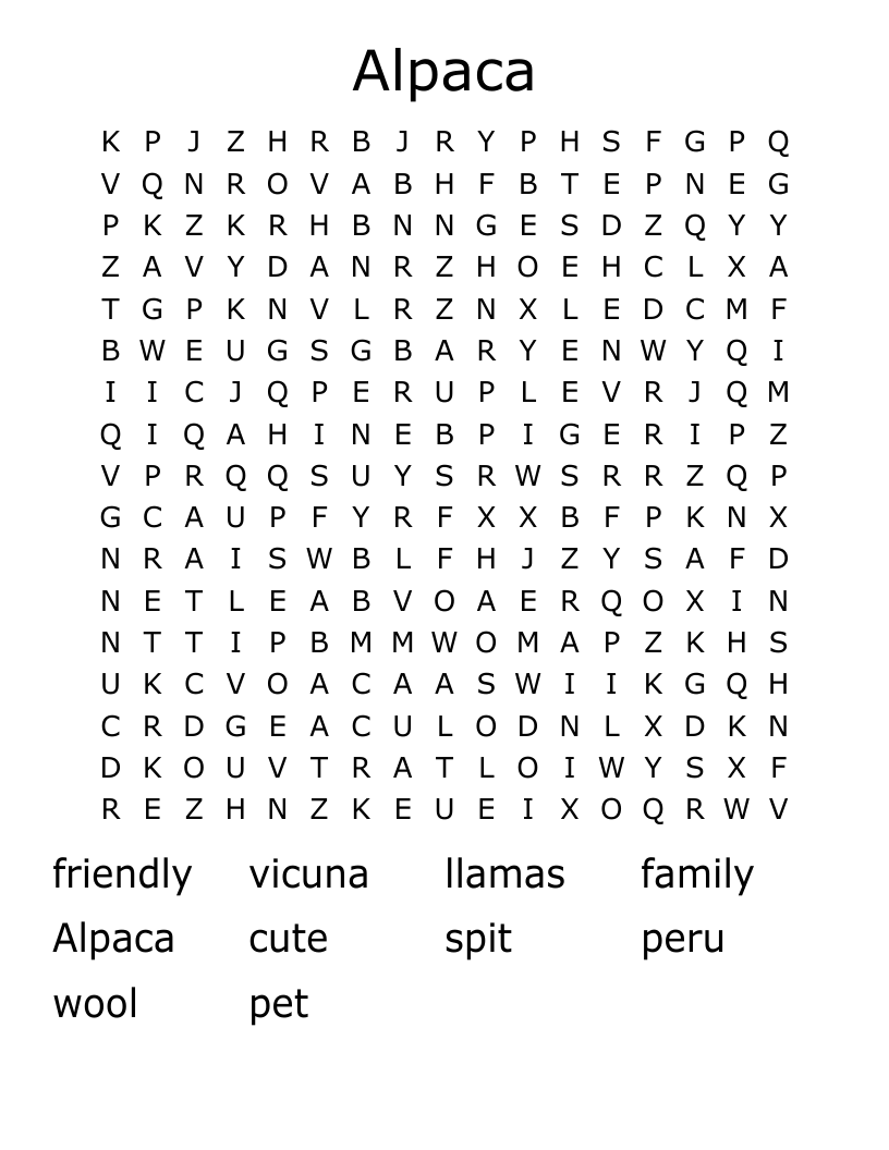 Alpaca Word Search