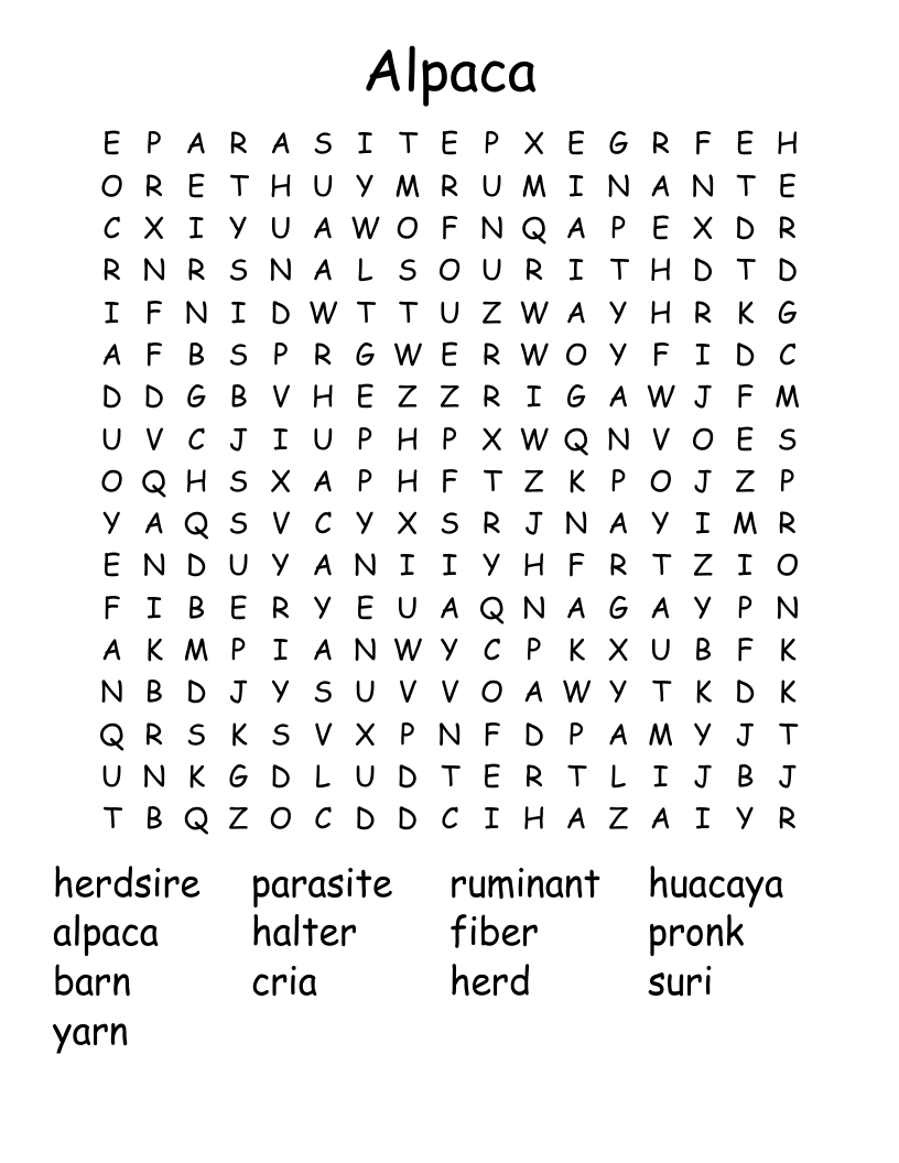 Alpaca Word Search