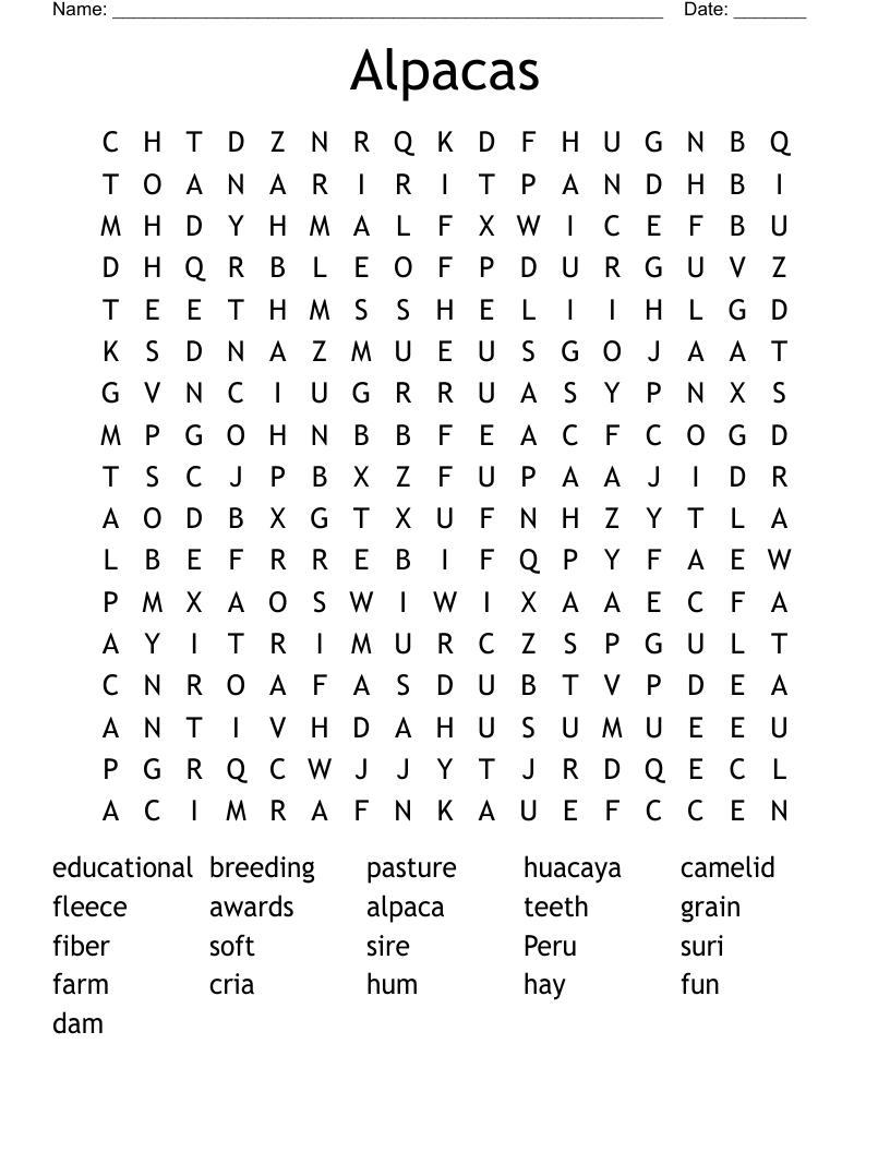 Alpacas Word Search