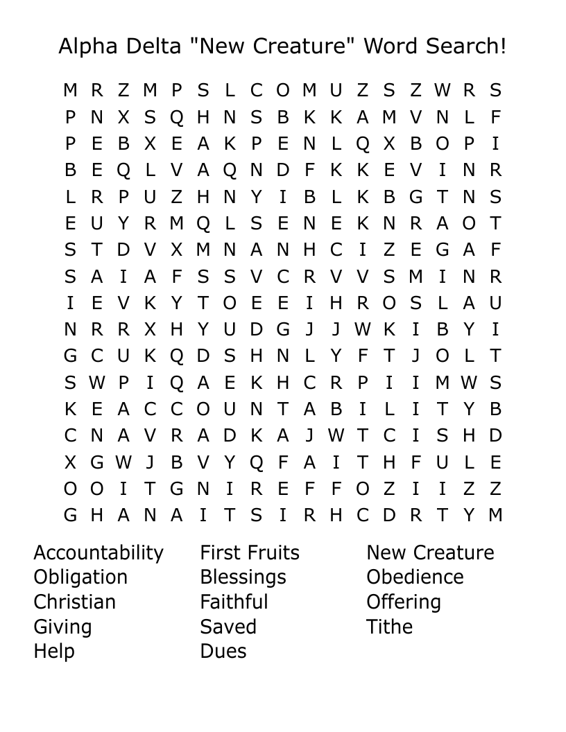 Alpha Delta "New Creature" Word Search!