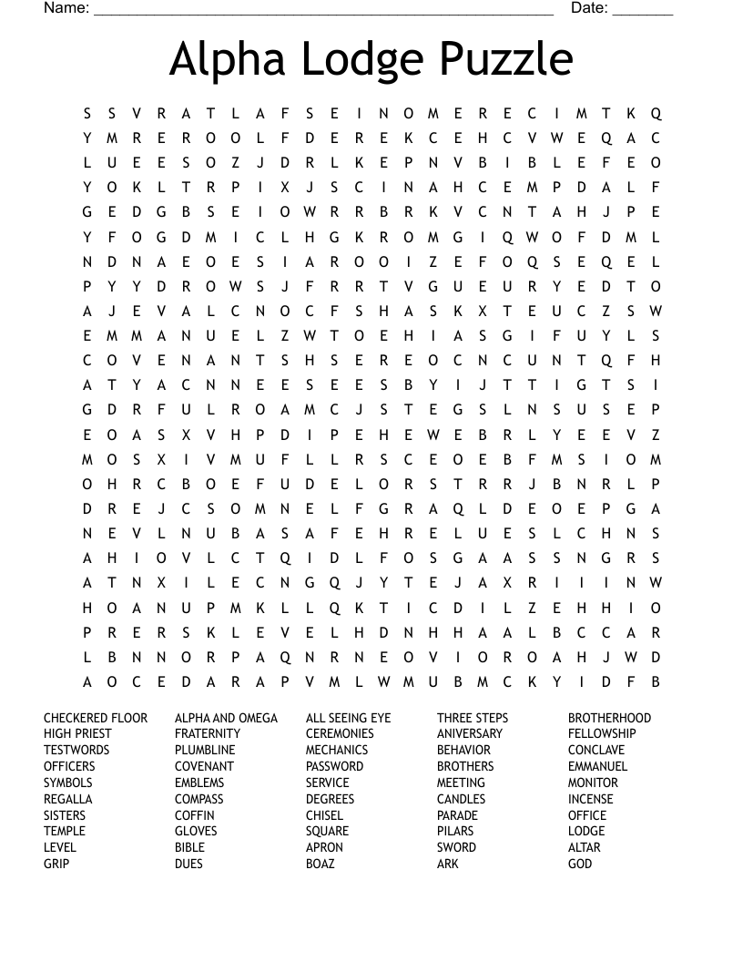 Alpha Lodge Puzzle Word Search
