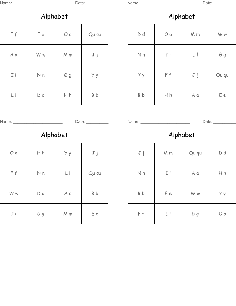 Alphabet Bingo Cards