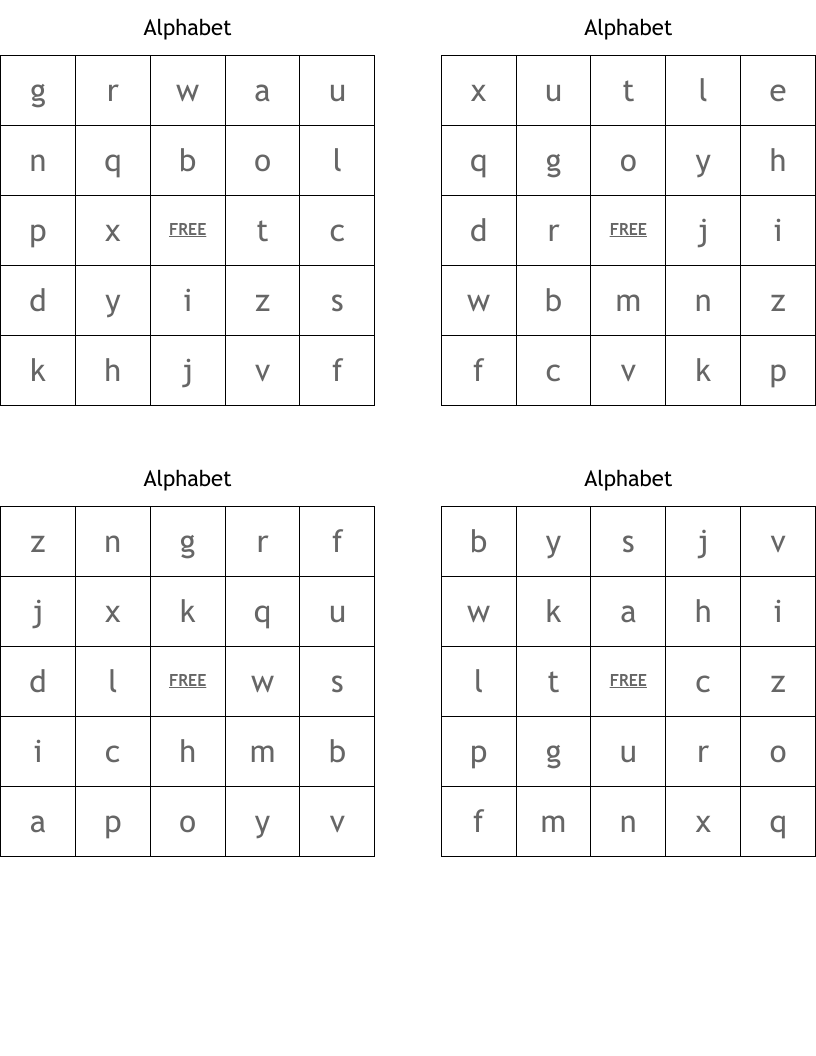 Alphabet Bingo Cards