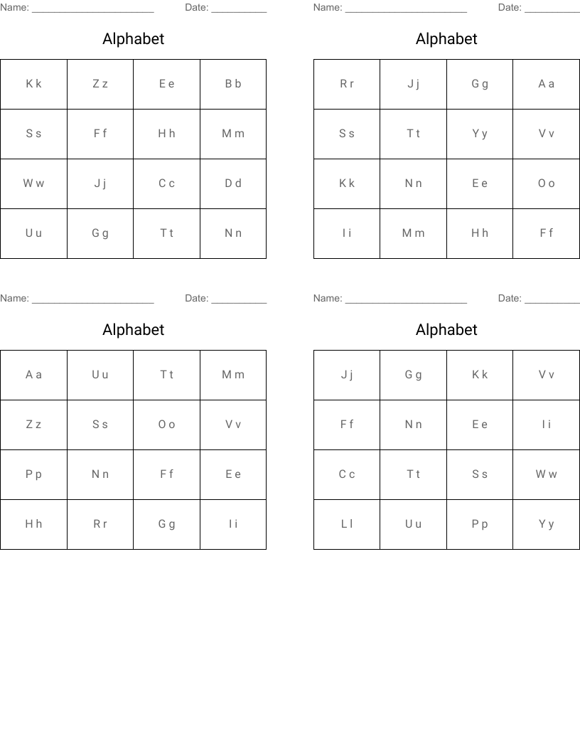 Alphabet Bingo Cards