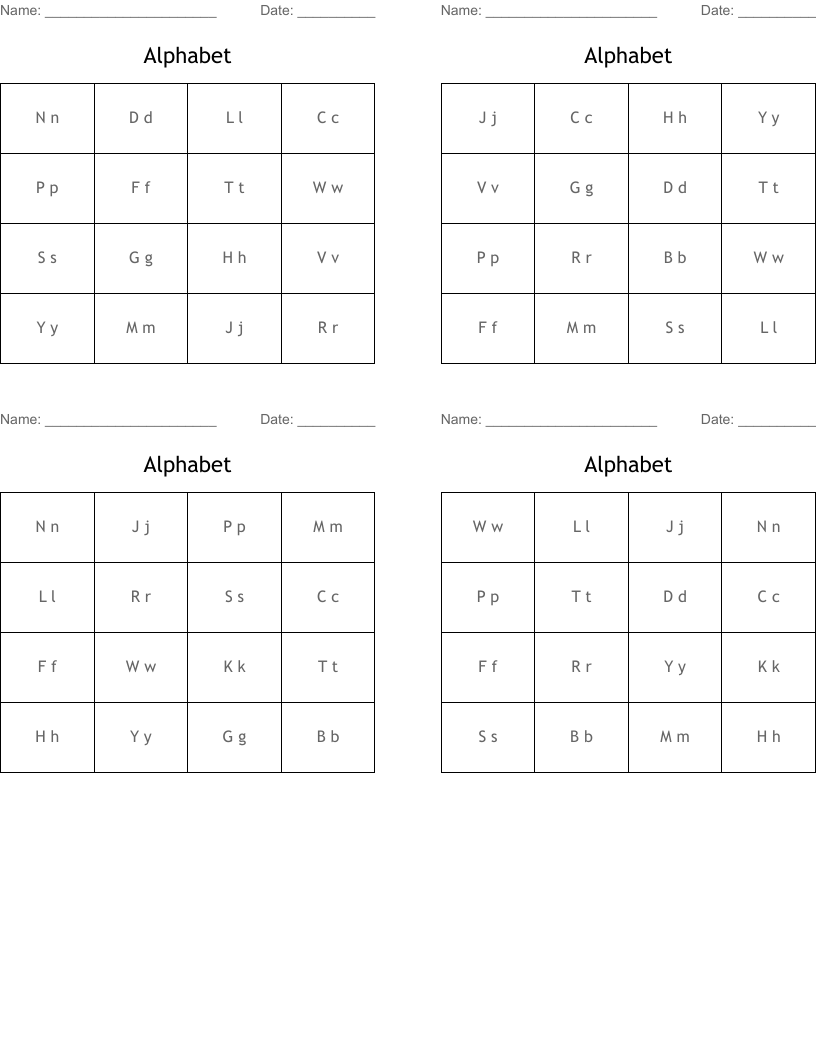 Alphabet Bingo Cards