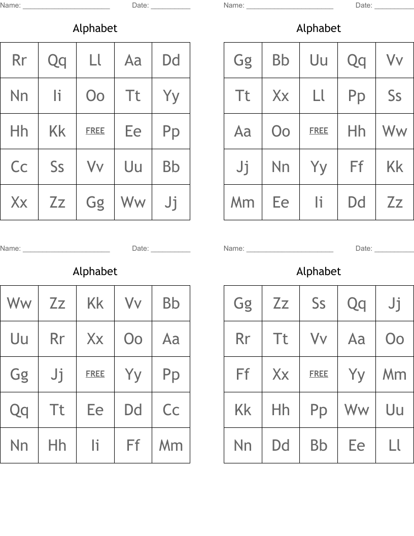 Alphabet Bingo Cards