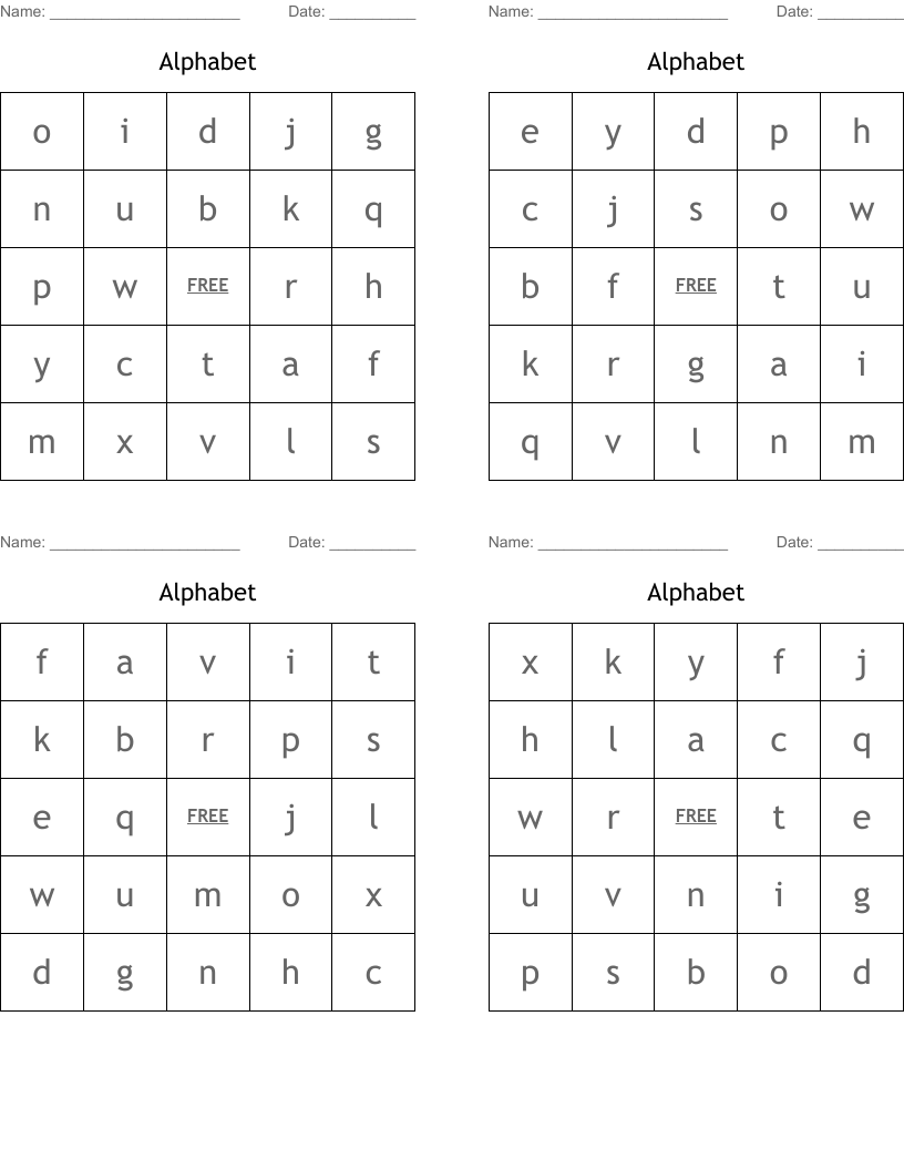 Alphabet Bingo Cards