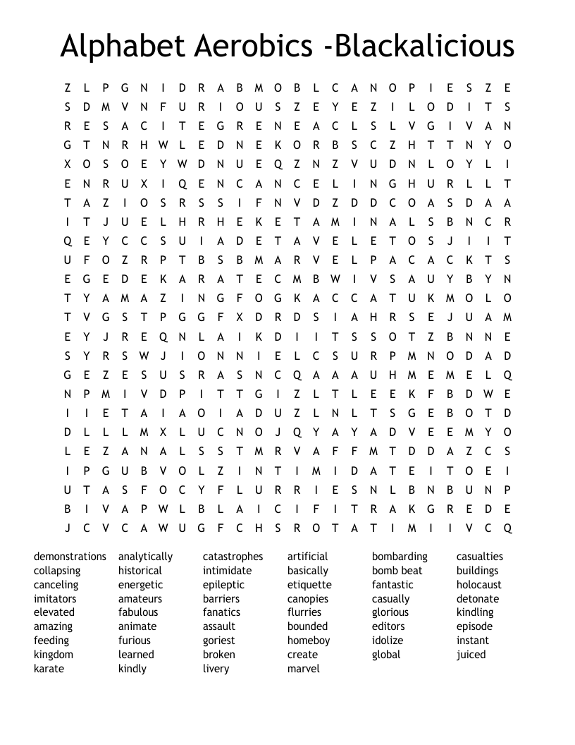 Alphabet Aerobics -Blackalicious Word Search