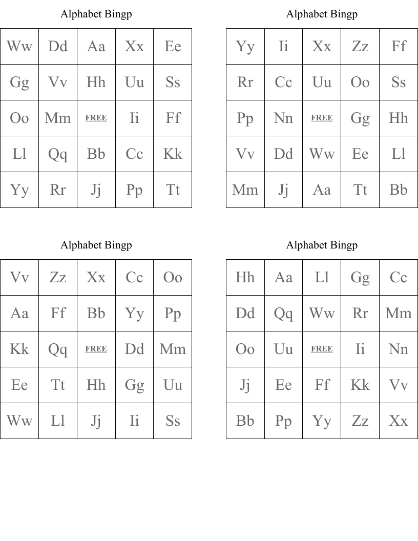 Alphabet  Bingp Bingo Cards