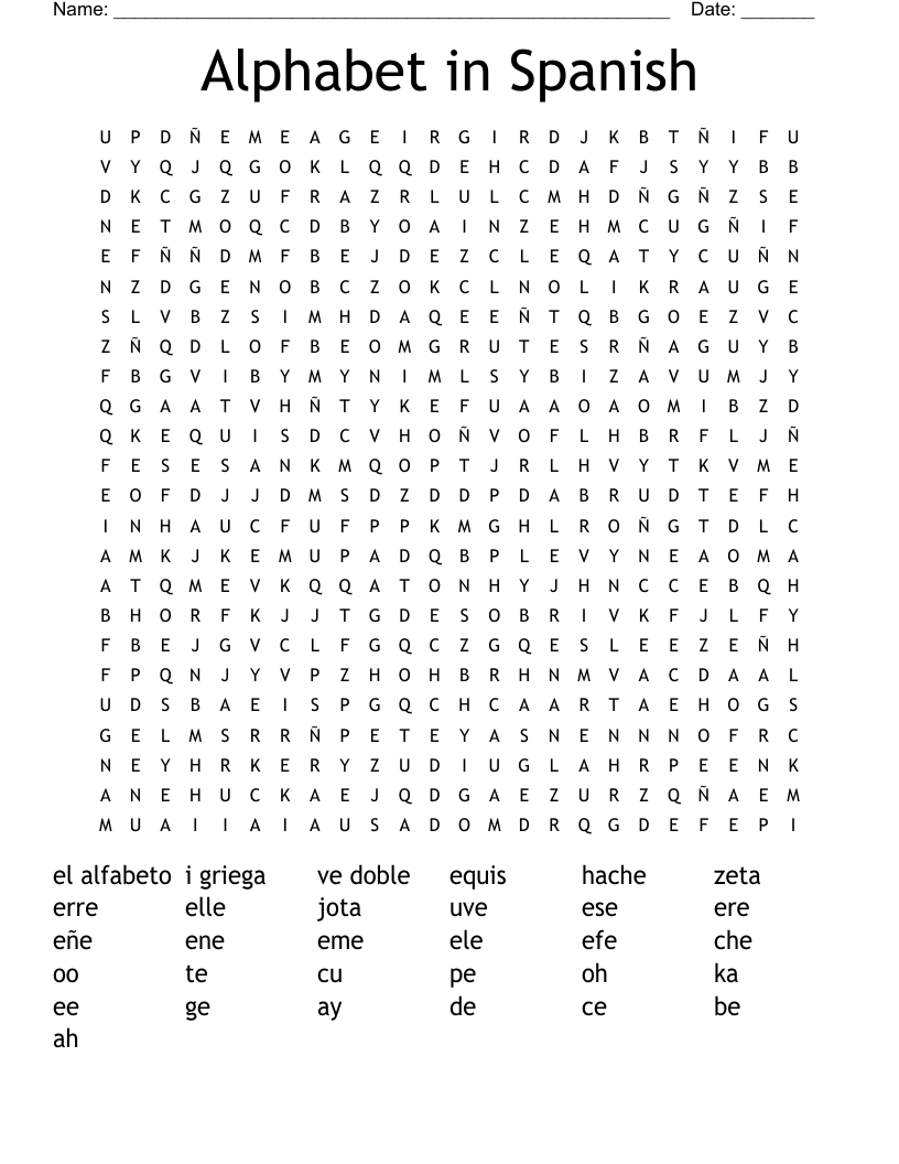 Alphabet in Spanish Word Search