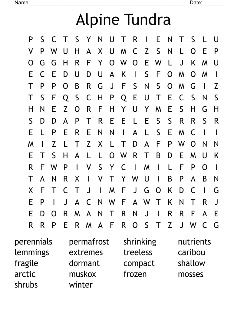 Alpine Tundra Word Search