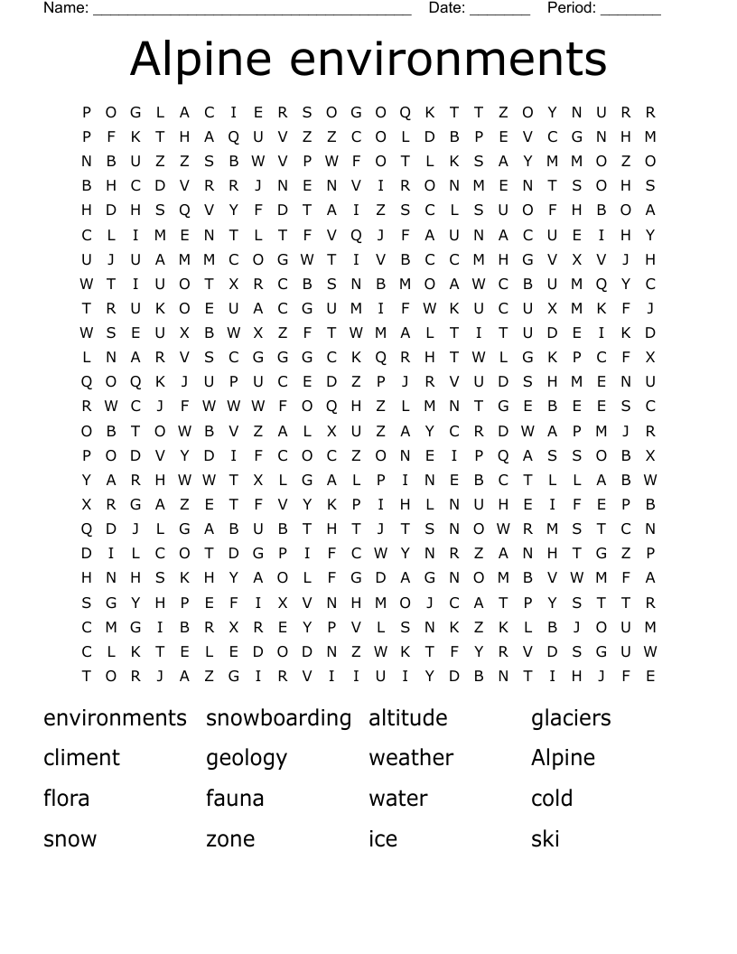 Alpine environments Word Search
