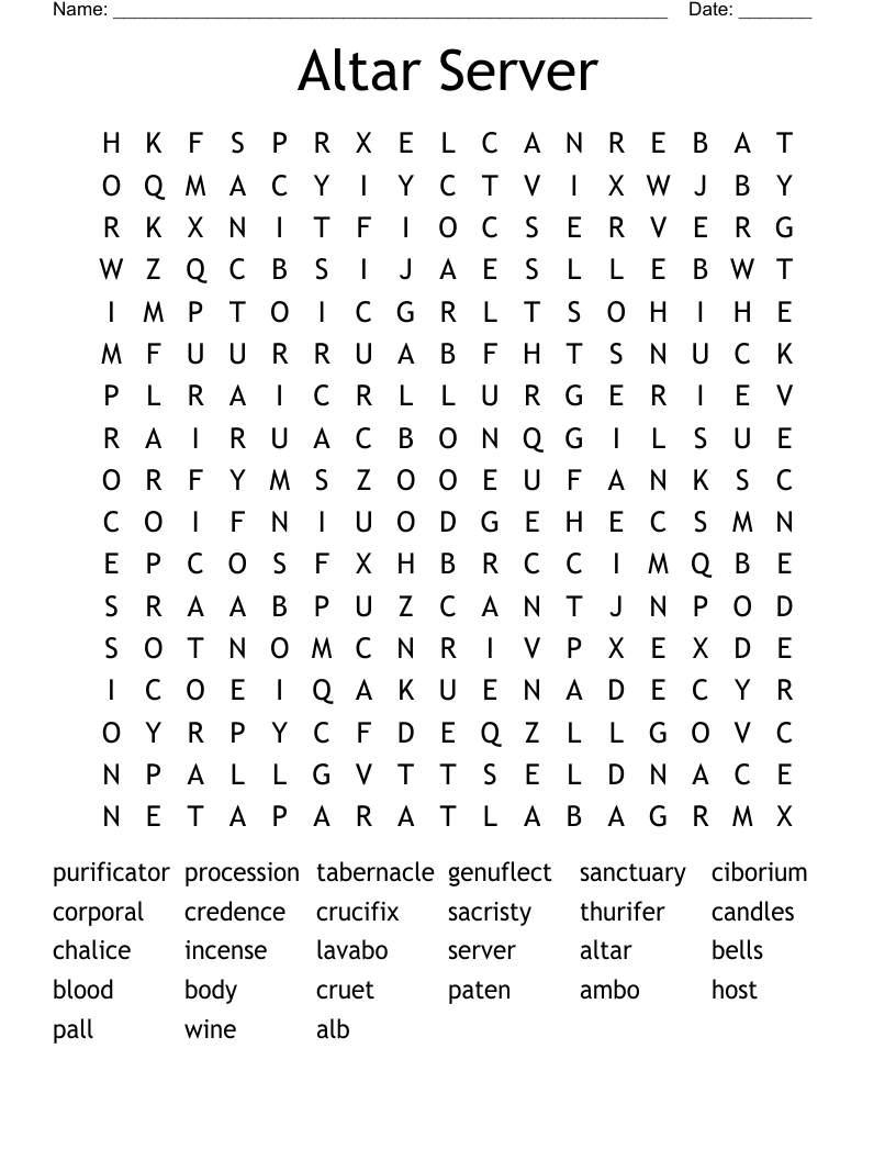 Altar Server Word Search
