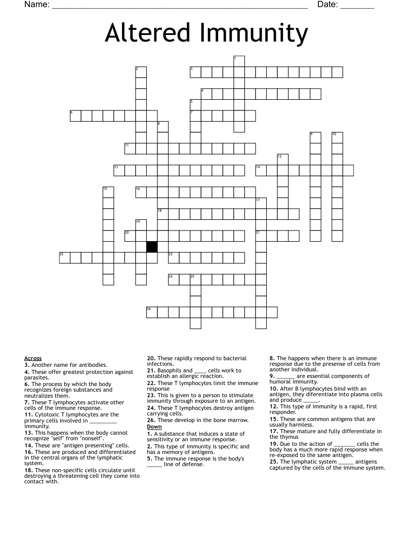 Altered Immunity  Crossword