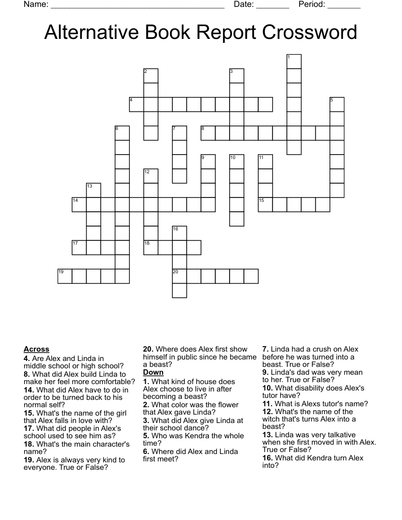 Alternative Book Report Crossword 