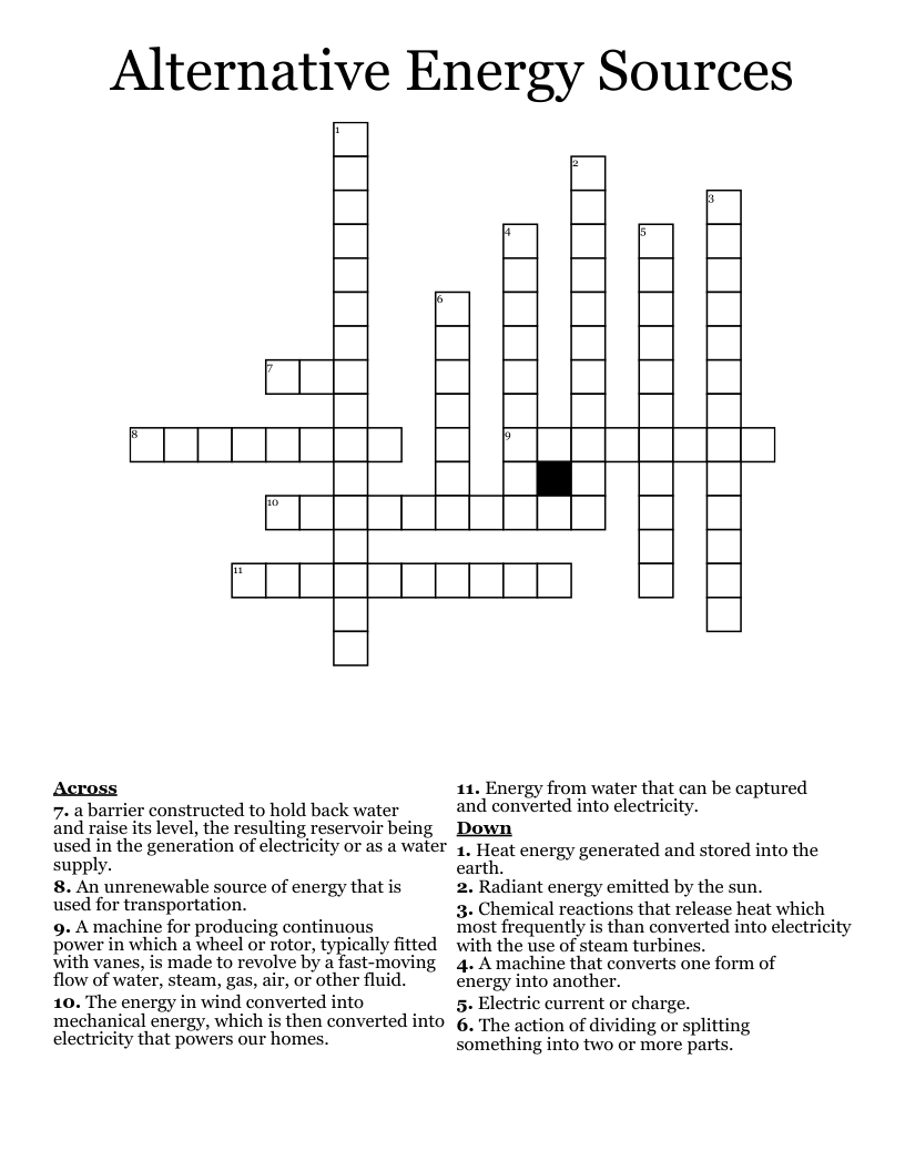 Alternative Energy Sources Crossword