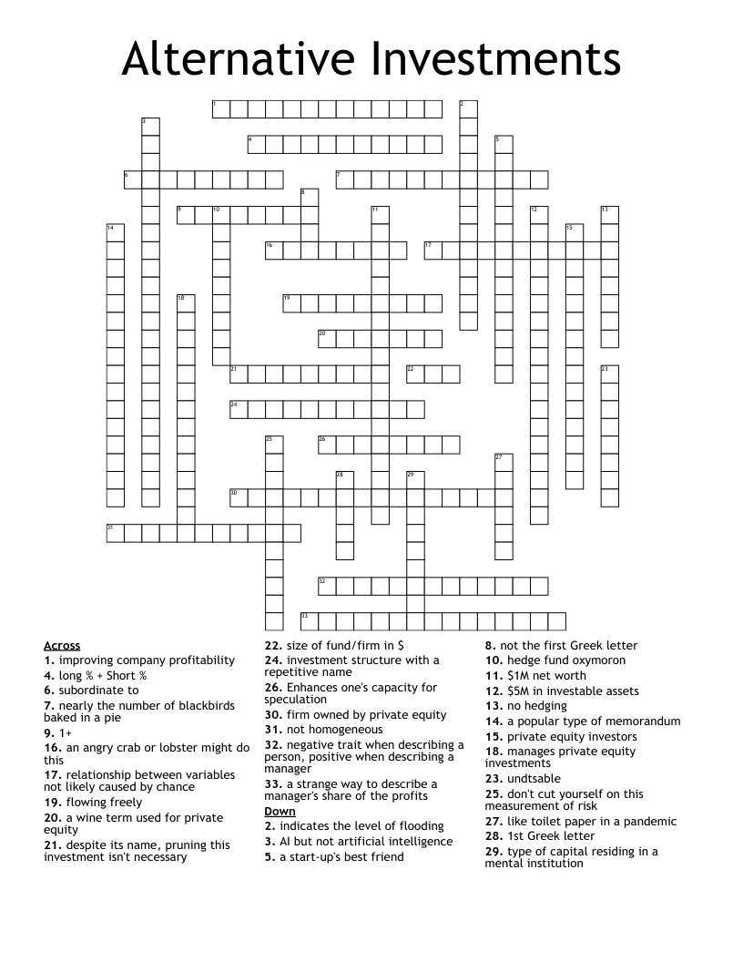 Alternative Investments Crossword