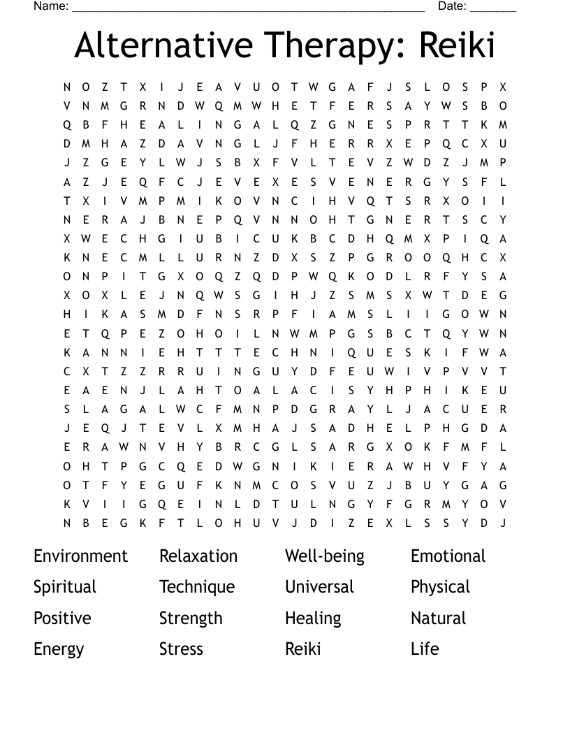 Alternative Therapy: Reiki Word Search