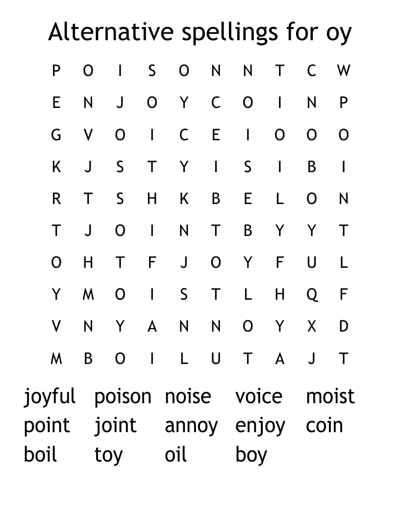 Alternative spellings for oy Word Search