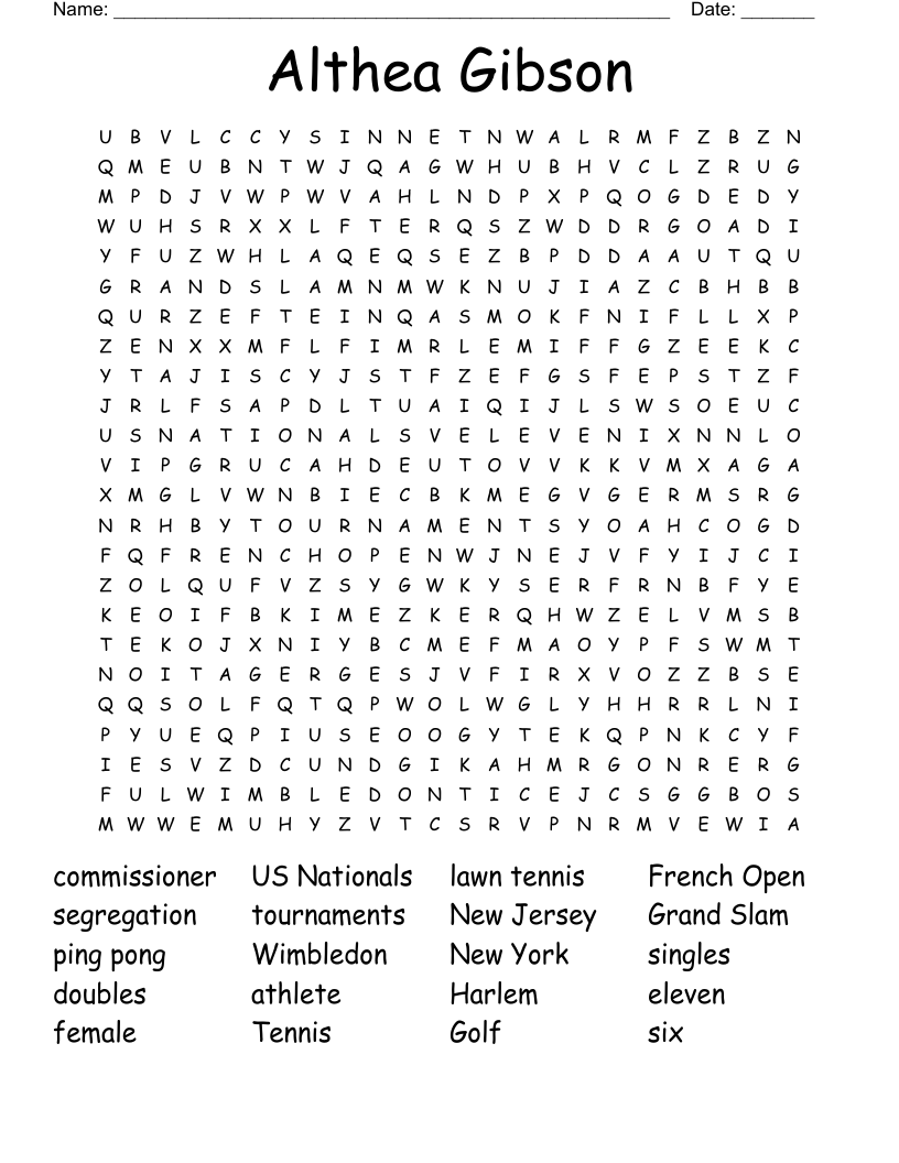Althea Gibson Word Search