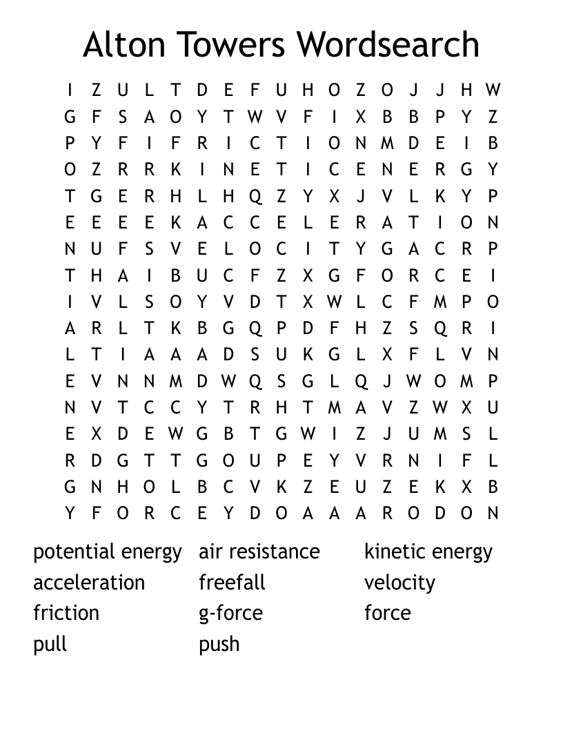 Alton Towers Wordsearch