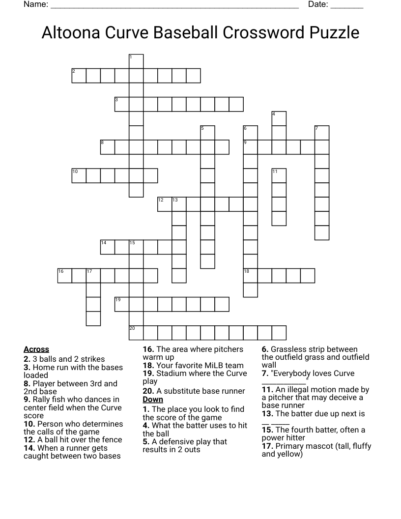 Altoona Curve Baseball Crossword Puzzle