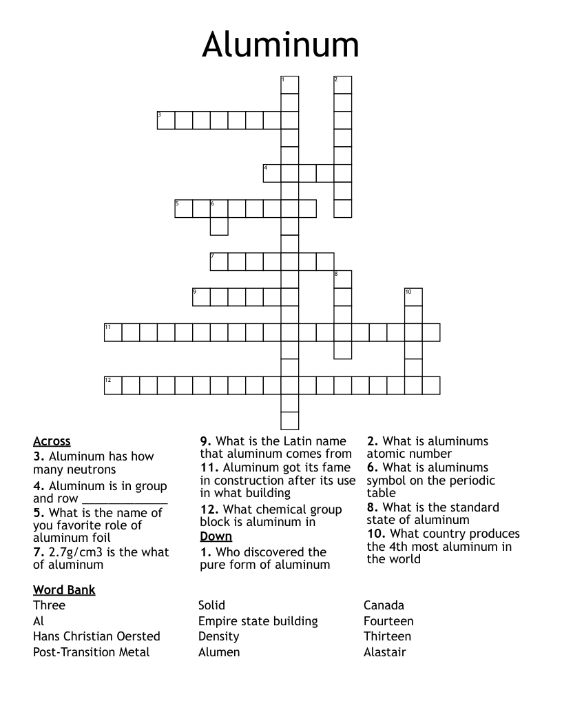 Aluminum  Crossword