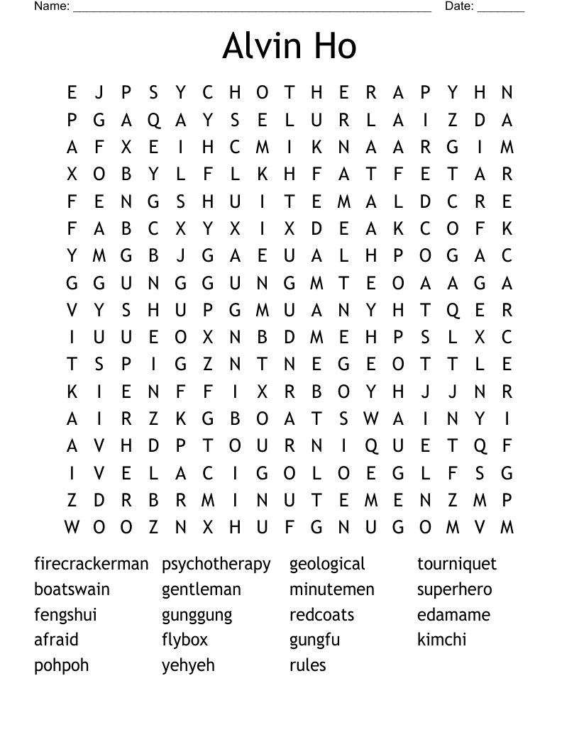 Alvin Ho Word Search