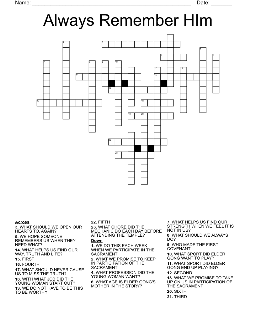 Always Remember HIm Crossword