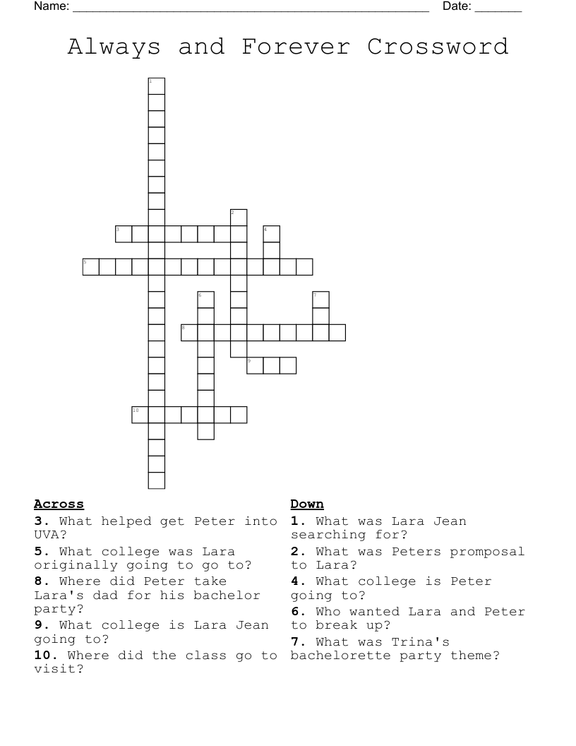 Always and Forever Crossword 