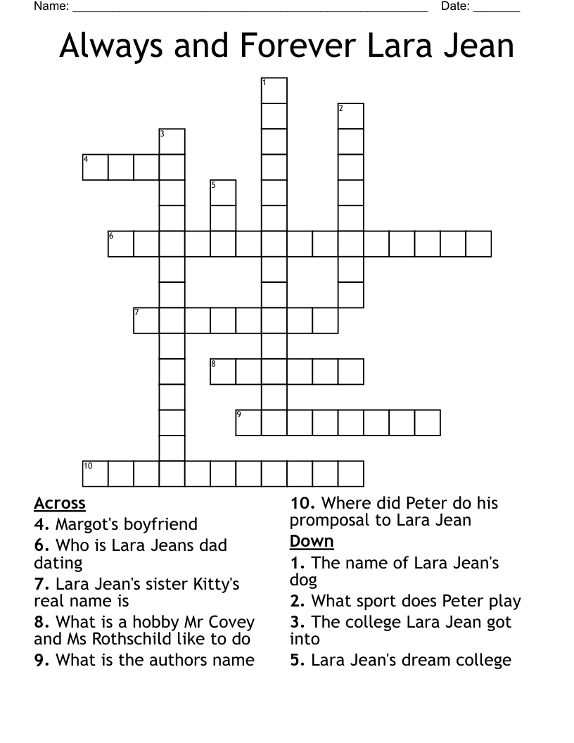 Always and Forever Lara Jean Crossword