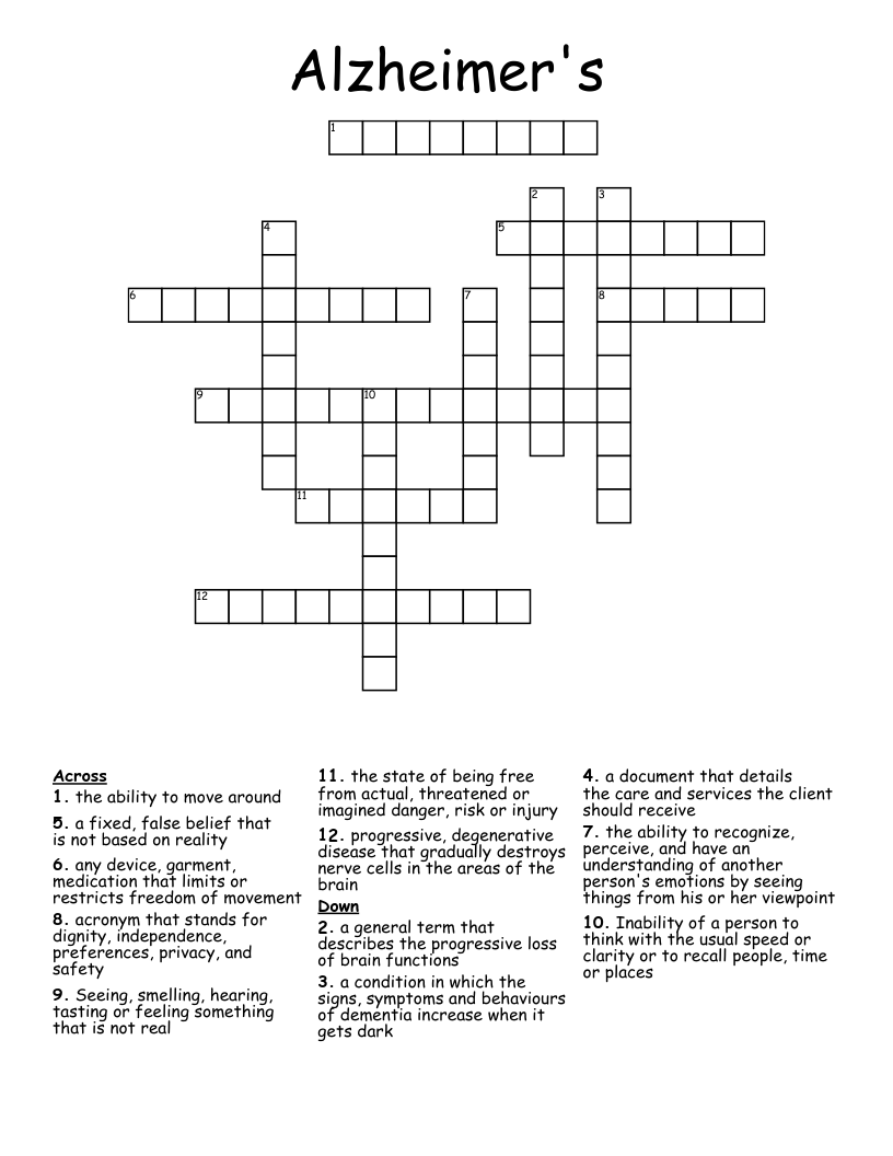 Alzheimer's Crossword