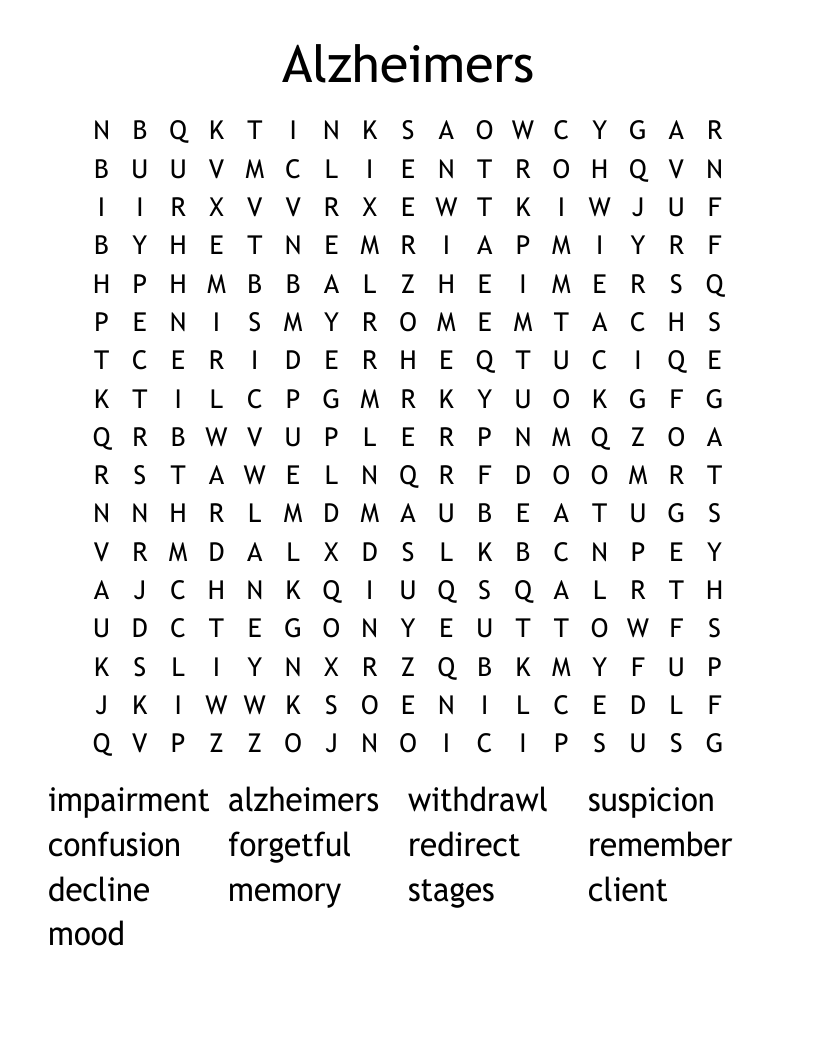 Alzheimers Word Search