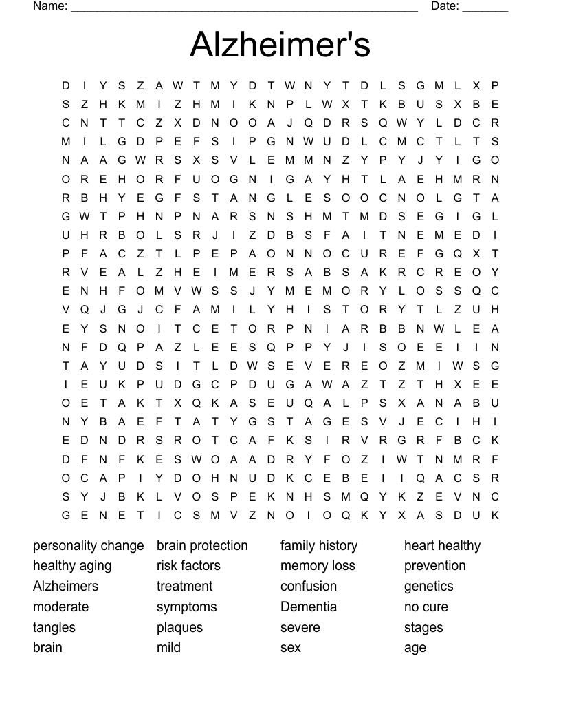 Alzheimer's Word Search