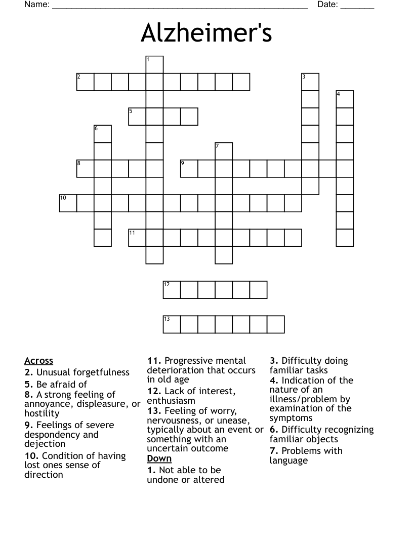 Alzheimer's Crossword
