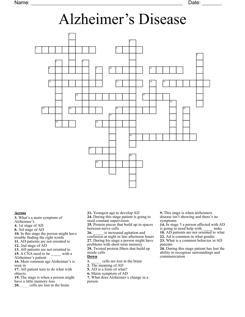 Alzheimer’s Disease Crossword