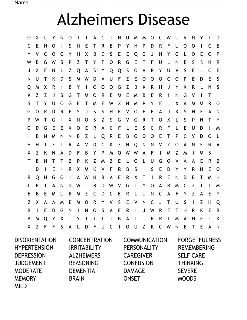 Alzheimers Disease Word Search