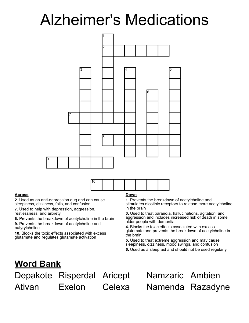 Alzheimer's Medications Crossword