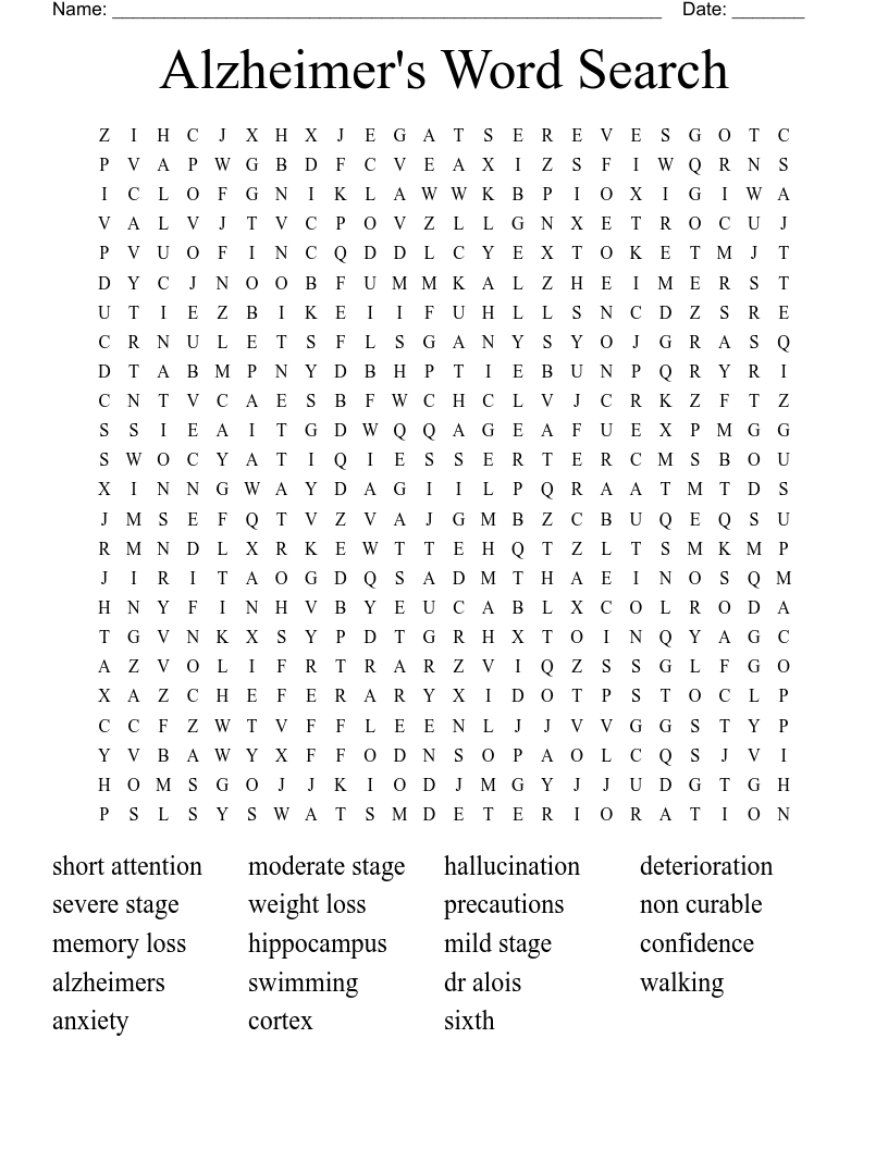 Alzheimer's Word Search