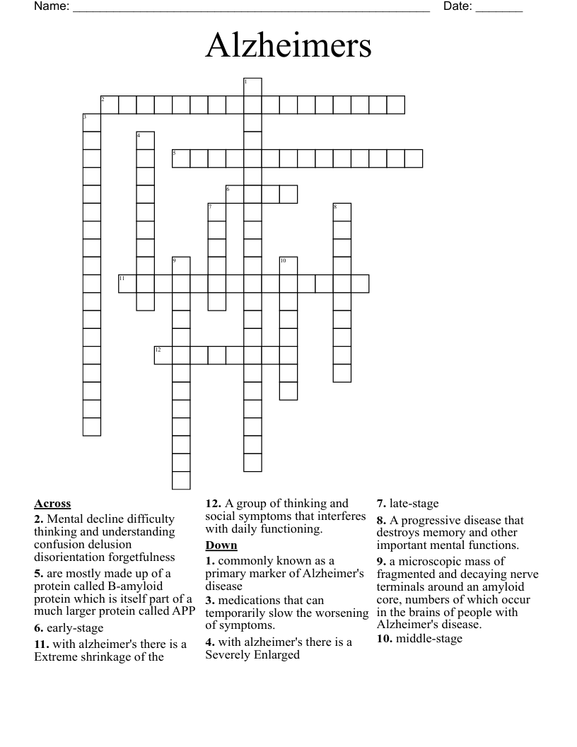 Alzheimers  Crossword