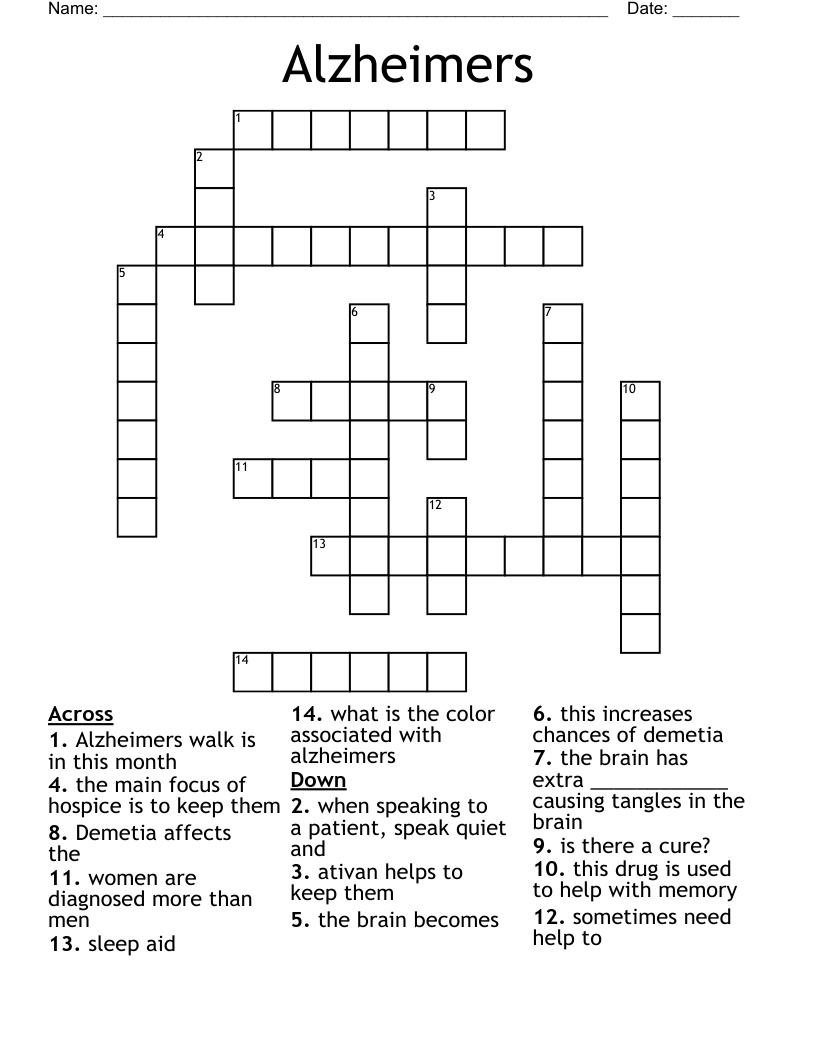 Alzheimers  Crossword