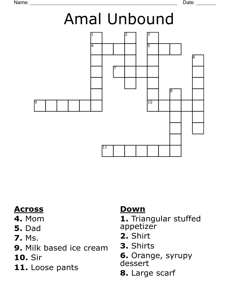 Amal Unbound Crossword