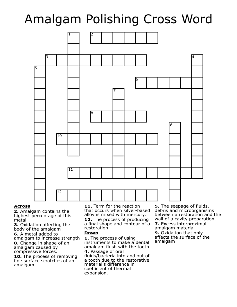 Amalgam Polishing Cross Word