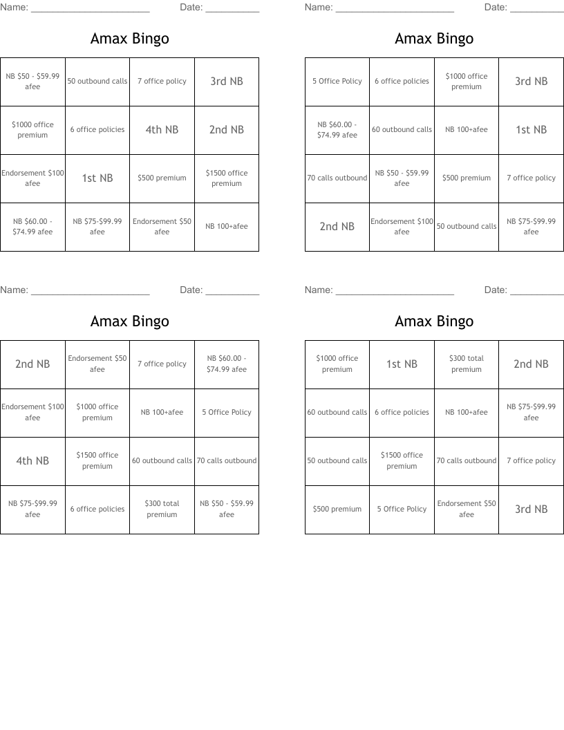 Joel Bingo cards
