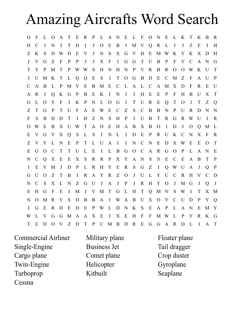 Amazing Aircrafts Word Search