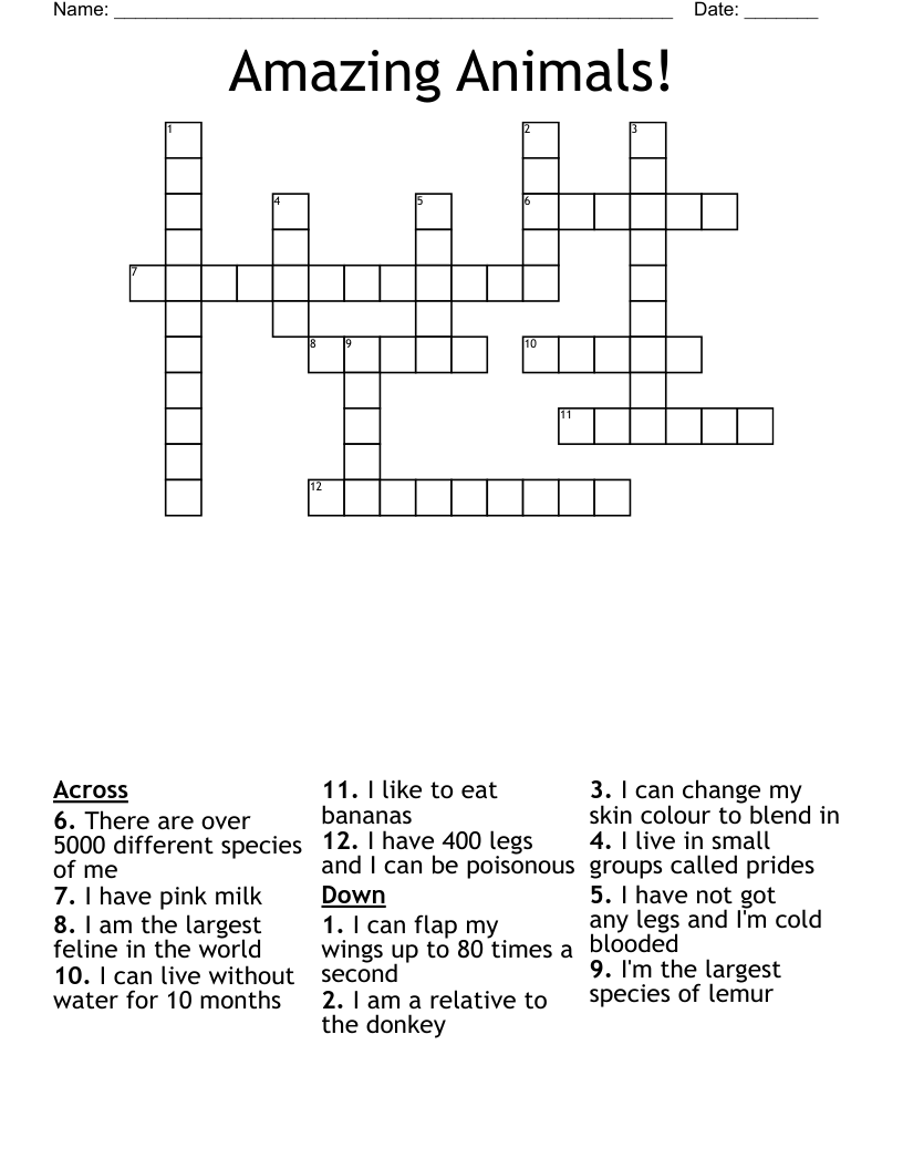 Amazing Animals! Crossword