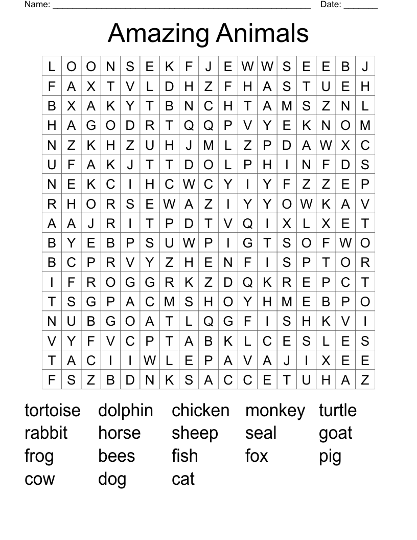 Amazing Animals Word Search