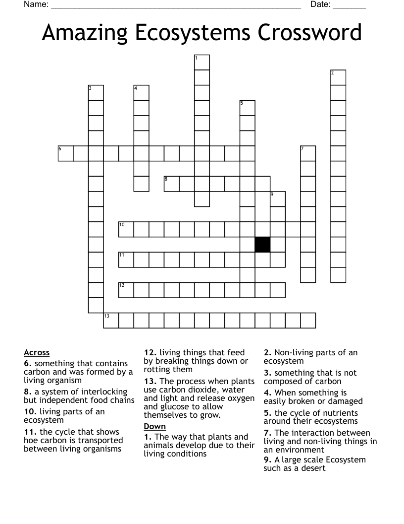 Amazing Ecosystems Crossword