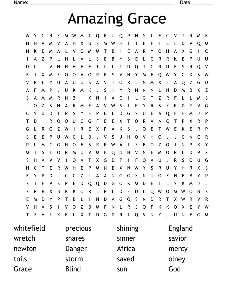 Amazing Grace Word Search