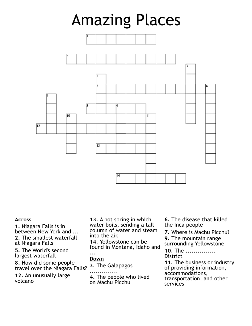 Amazing Places Crossword